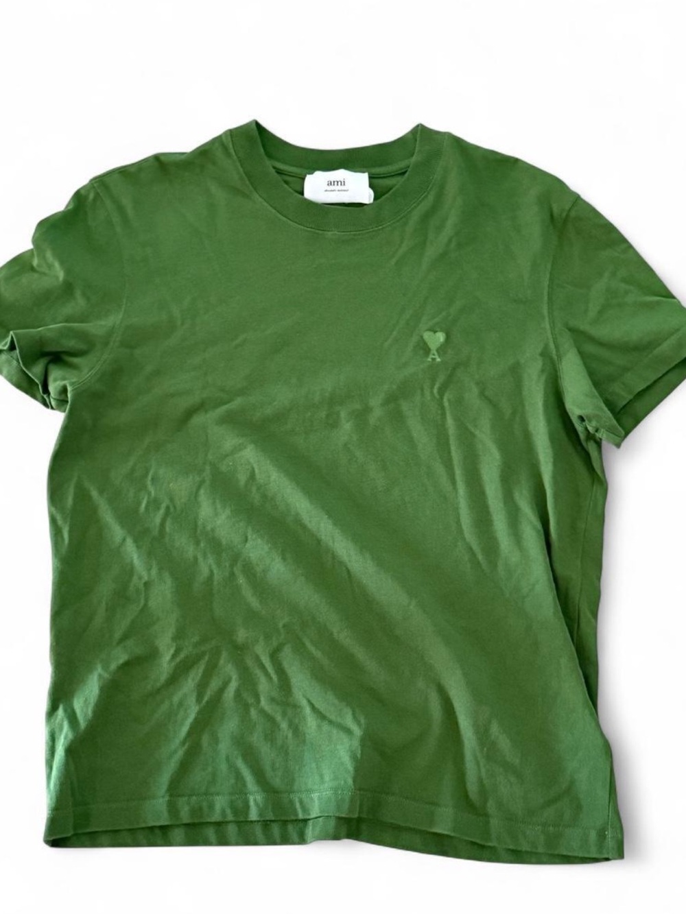 Ami Short Sleeve Crewneck T-Shirt in Green with Chest Logo